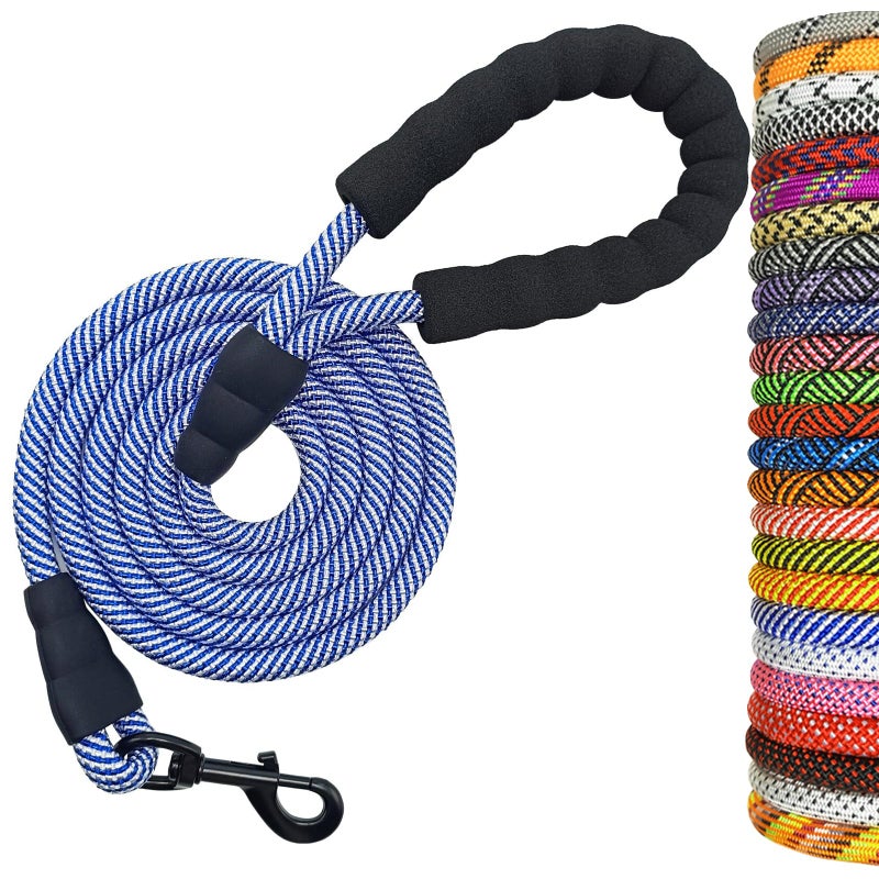 MayPaw 6FT Heavy Duty Rope Dog Leash, Nylon Pet Leash Soft Padded Handle Thick Lead Leashes for Large Medium Dogs (Blue, 1/2" * 6') - Image 1